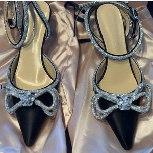 Mach & Mach double bow satin kitten heels.